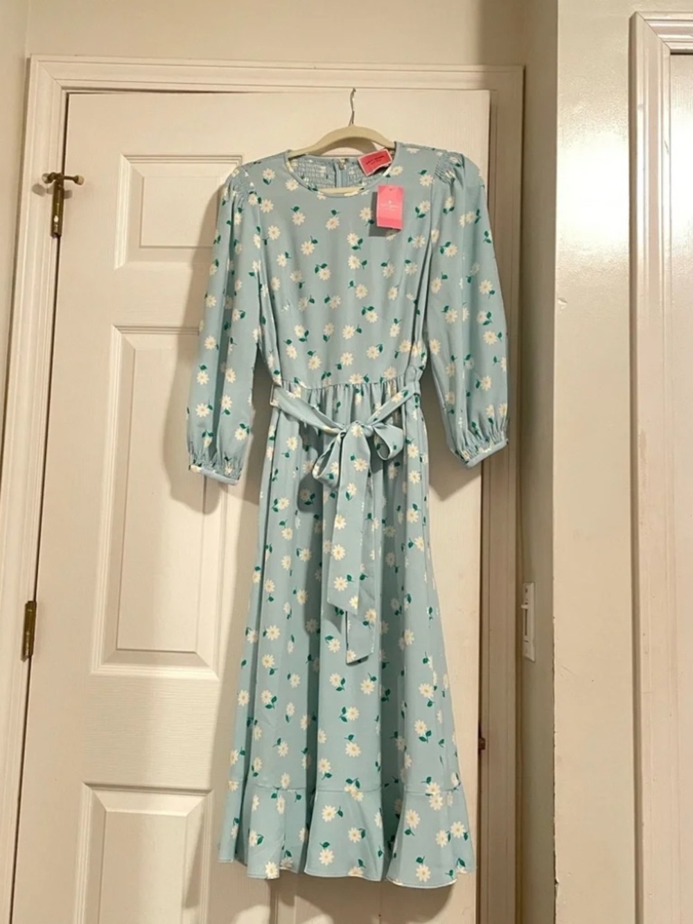 Kate Spade Dancing Asters Daisy Blue Smocked Midi Dress 6 Medium